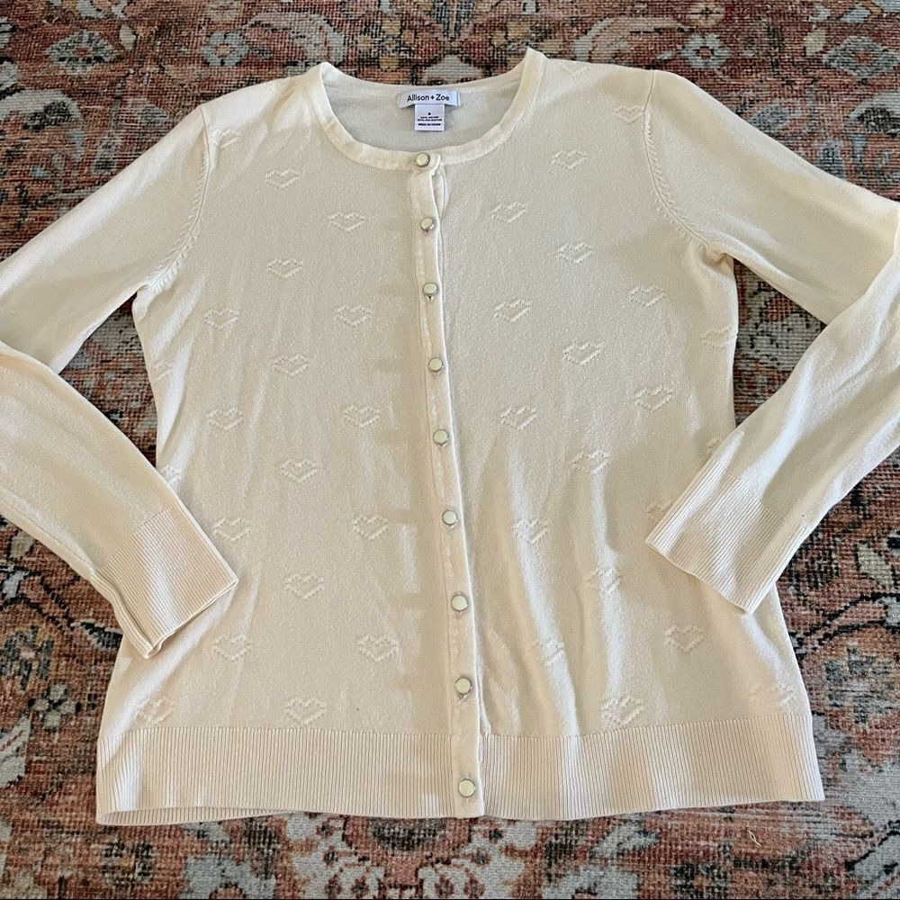 allison + zoe cream button up heart cardigan